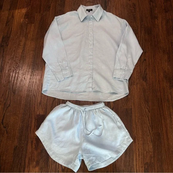 Beulah Womens 2Pc Shirt & Short Set, Blue Size Small - Picture 3 of 16